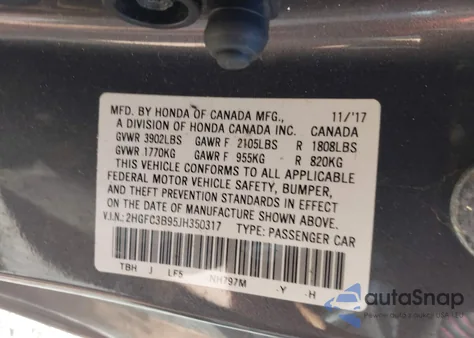 2018 Honda Civic Touring from USA, damaged, VIN 2HGFC3B95JH350317